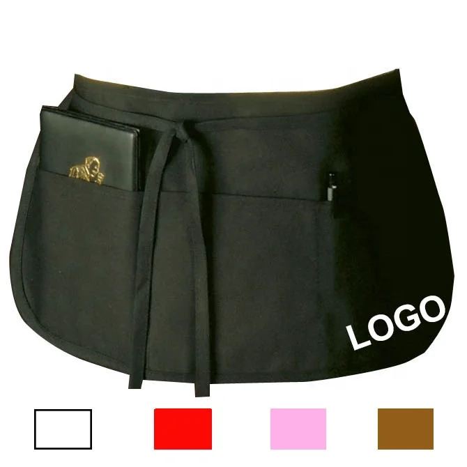 
no logo black custom waitress black utility waist apron with pocket 