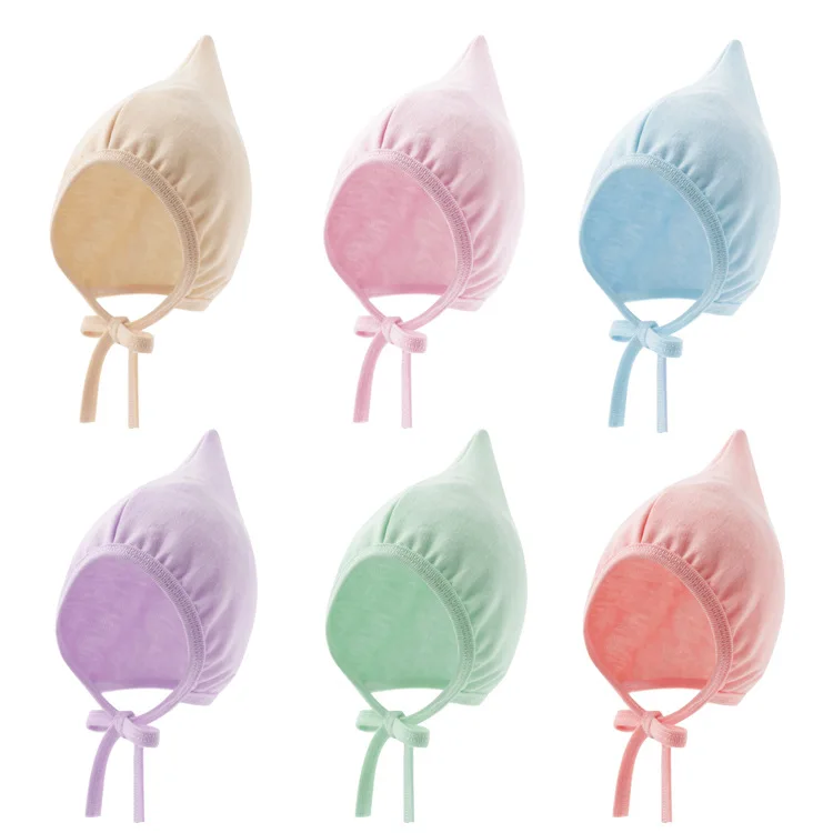 Solid Color Fetal Hat for Newborn Infant Cute Witch Hat Tie Rope Ear Protection Male and Female Baby Hat