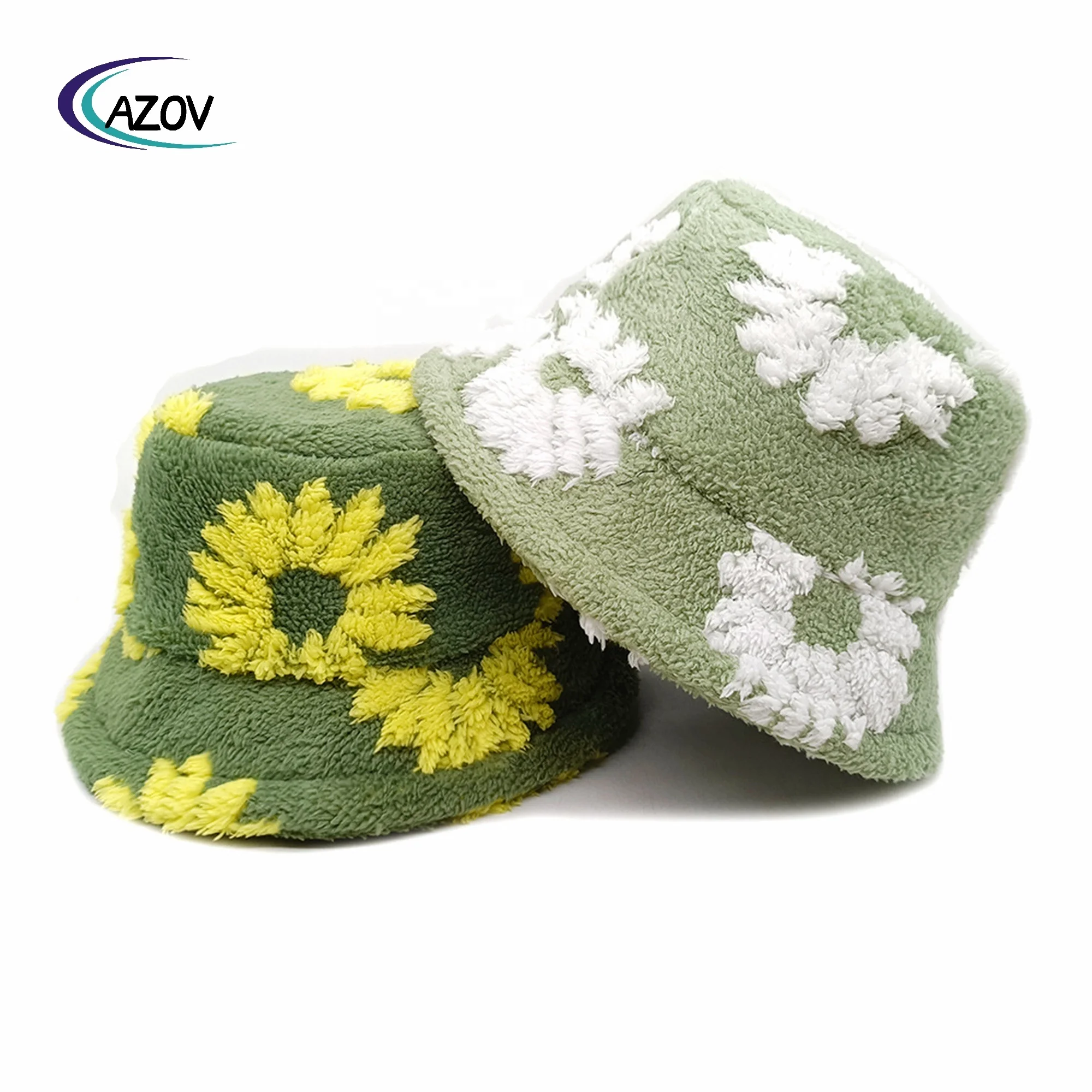 Winter New Sunflower Flower Bucket Hat 2024 Female Teddy Plush Bucket Hat Plush Outdoor Keep Warm Beanie Hat