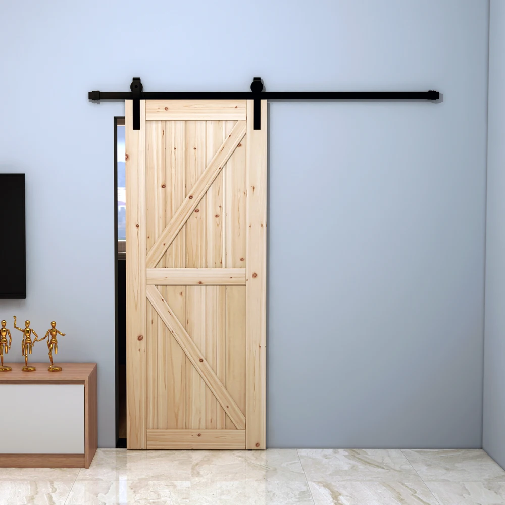 Solid wood set American barn door log fir oak plain door indoor bedroom bathroom sliding door