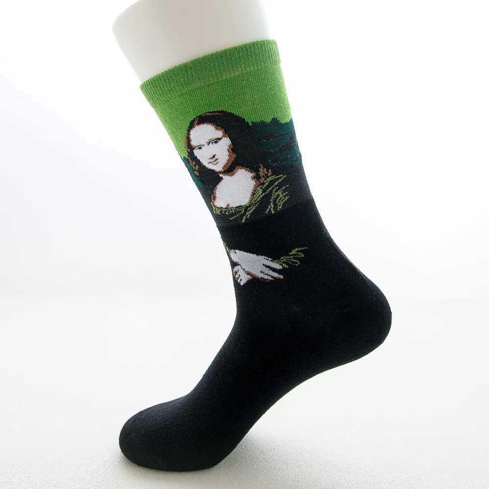 New creative pattern socks the world famous oil painting Mona Lisa leisure crew cotton socks