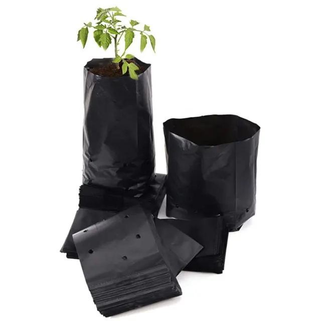 multi size Factory durable black PE poly grow bags for plant with drain holes