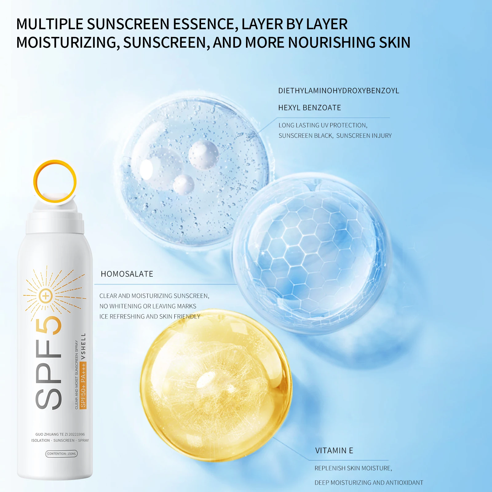 OEM High Power Sunscreen Spray SPF 50+PA+++ Best Natural UVA-UVB Skin Care Face Sunscreen Mist