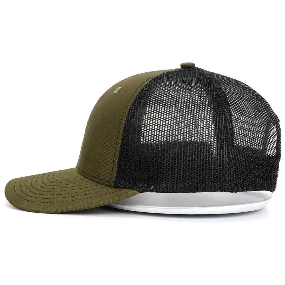 High Quality 6 Panel Olive Green Custom Logo Blank Back Mesh Embroidery Patch Trucker Hats Caps
