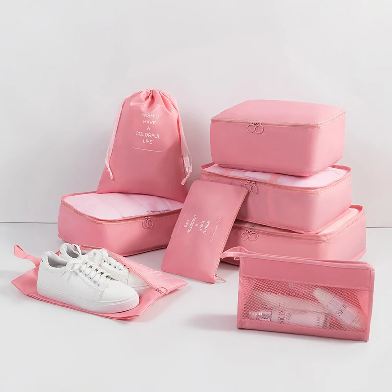 Custom Logo Compression 8Pcs Pack Mesh Clothes Organizer Travel Luggage Organizer Set Packing Cubes