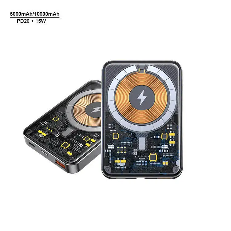 Fast Char Magnet Portable 5D High Light Tempered Glass 5000mah Mini Power Station 15W 22.5W Magnetic Wireless Charger Power Bank