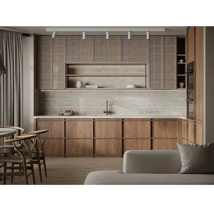 Vermonhouzz, классический кухонный шкаф, прямой кухонный шкаф и столешница, шпон из дуба, японский стиль, кухонные шкафы