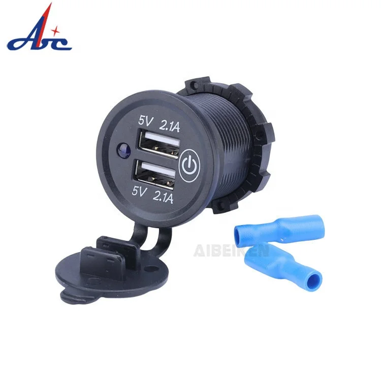 new style New Touch Type Car Usb Flush Mount Socket Double USB Power Port Charge 5V 4.2A Car Charger With ON OFF Switch