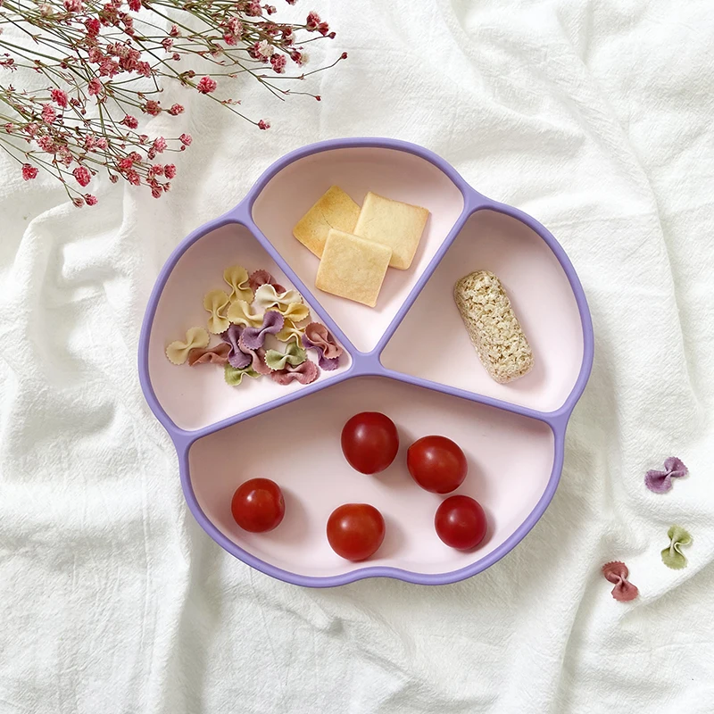Wholesale food grade silicone baby plate silicone divided plate baby suction plate