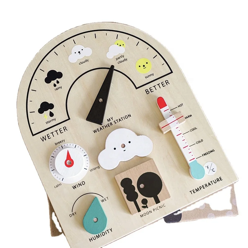 C02263 2024 New Ideas Weather Watch Toys Educational Wooden Weatherboard for Kids Perfect Climate Teaching Toy Station for Kids