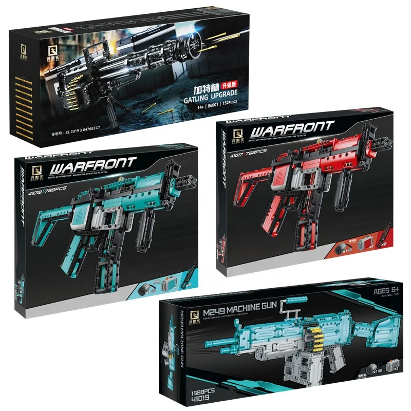Hot Selling Children Creative Toys DIY Plastic Simulation Model Gatling Gun MP5 Electric Building Block Gun Toys For 8+