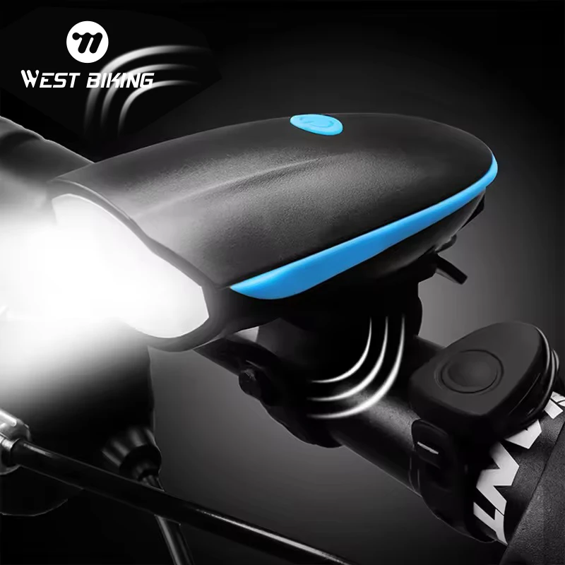 West Biking Cycling LED Head Light Waterproof Bicycle Lamp 120 DB Loud Horn Alarm Bell Warning Rechargeable LED Bike Front Light