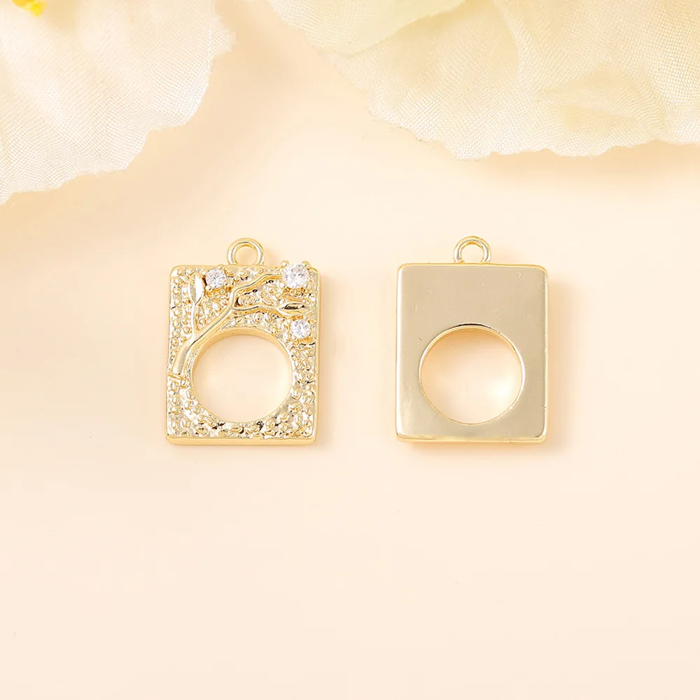 Semi-finished jewelry accessories materials metal inlaid with zircon square pendant necklace bracelet earrings pendant