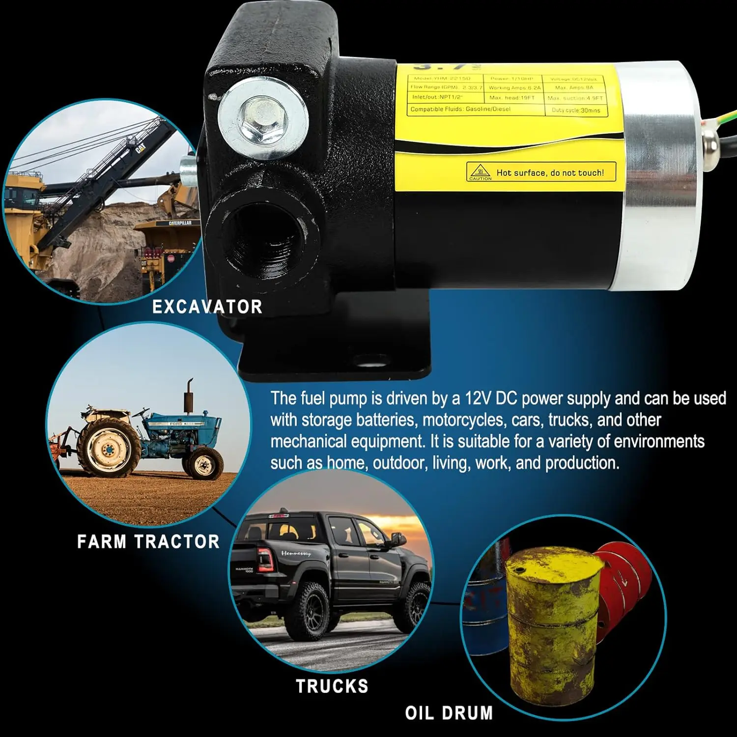 DC 12V New Portable Automatic Self-priming Gasoline Fuel Oil Transfer Pump with Reversible Pumping for Gasoline Diesel Kerosene