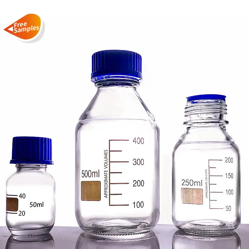 Laboratory Glassware High borosilicate 3.3 Glass Reagent Bottle Media Bottle With Blue Screw Cap 100-20000ml