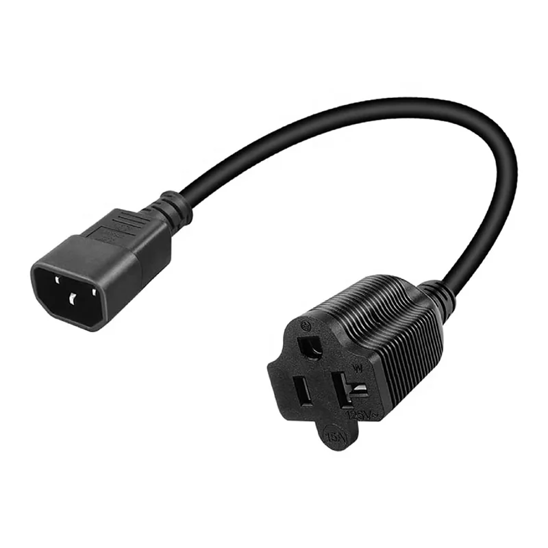 C14 to 5-15R/5-20R Comb AC Power Cord,2-in-1 C14 15Amp to T Blade 20Amp AC Cable Converter, IEC 3Pole Plug to USA Female Nema 5-