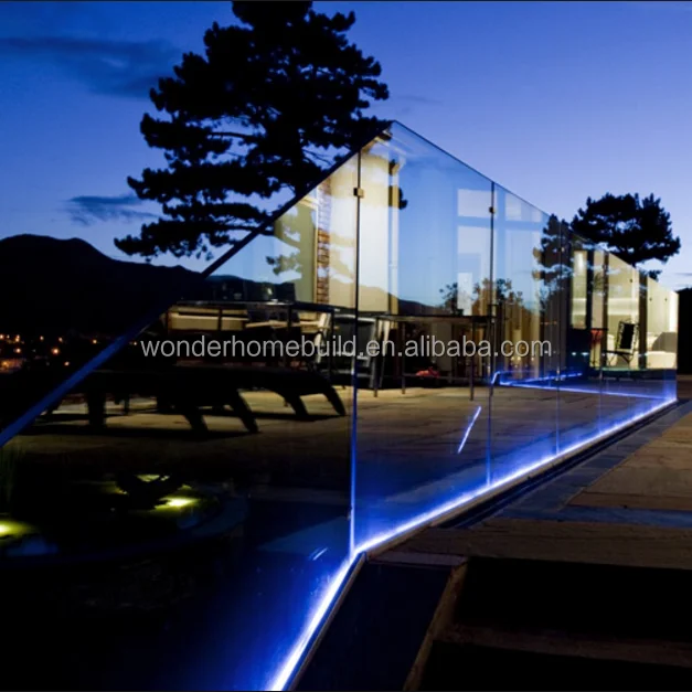 Balcony u channel glass railing with led light