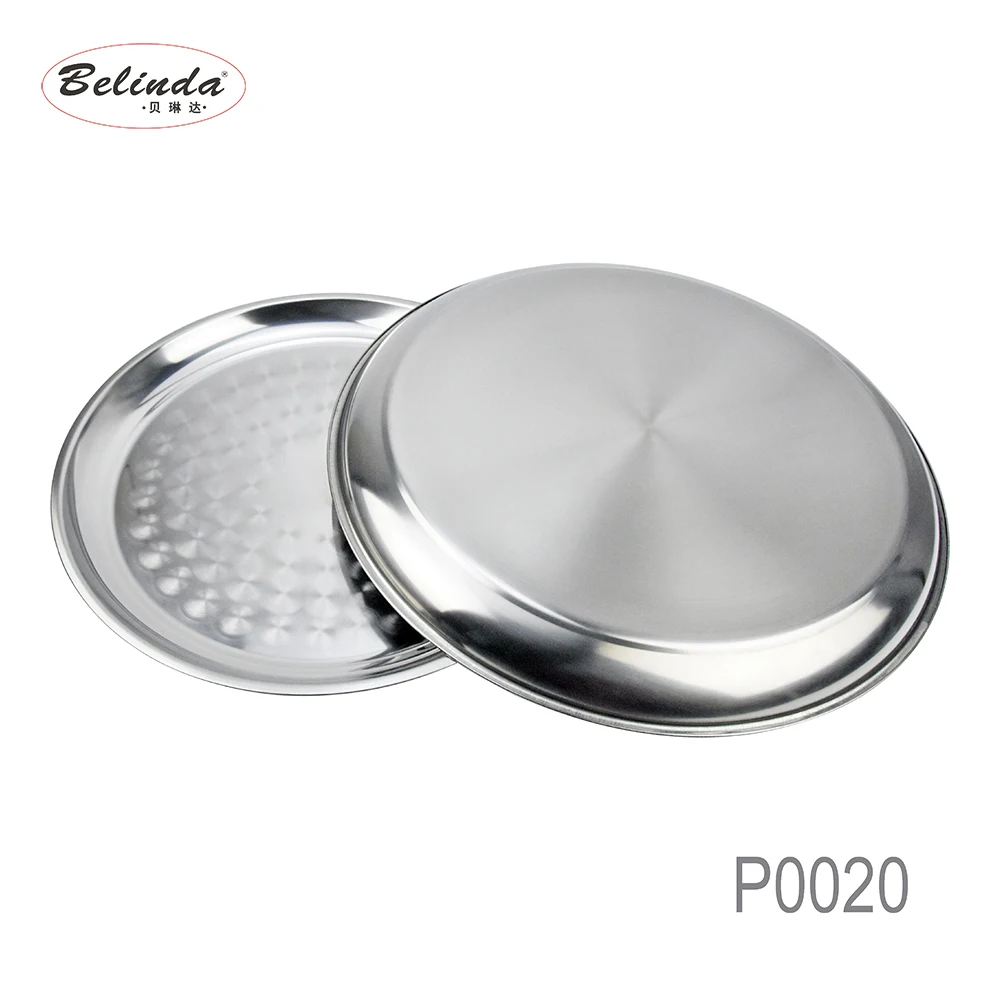Home Hotel Restaurant Dinnerware Metal 555 Stainless Steel Round Serving Tray with Decorative