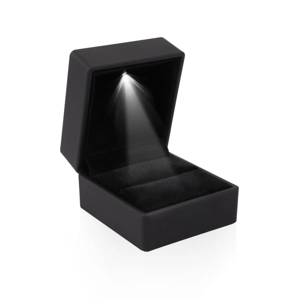 Custom Logo Elegant Diamond Ring Case Luxury Black Proposal Wedding Led Ring Box Packaging With Light for Engagement
