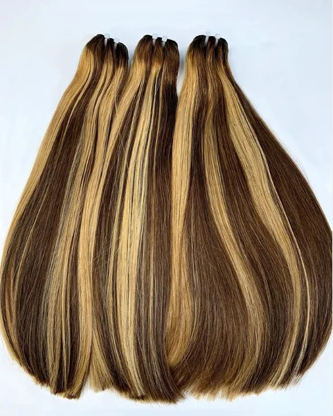 Human Hair Extensions High Quality Virgin Hair Super Double Drawn Piano Highlight Caramel Shade Hair Bundle