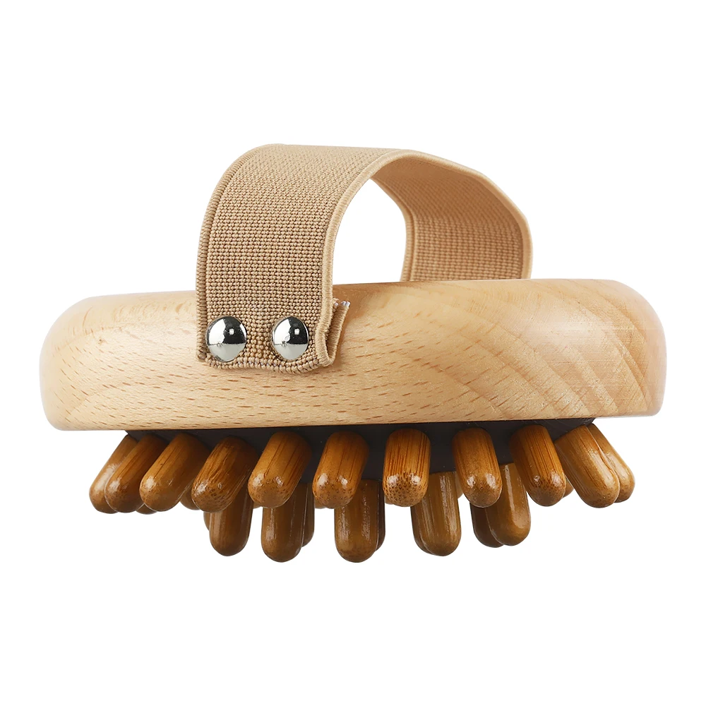 Round Exfoliating Natural Scalp Head Massager Wooden HandHeld Anti Cellulite Reduction Massager Body Brush Wood