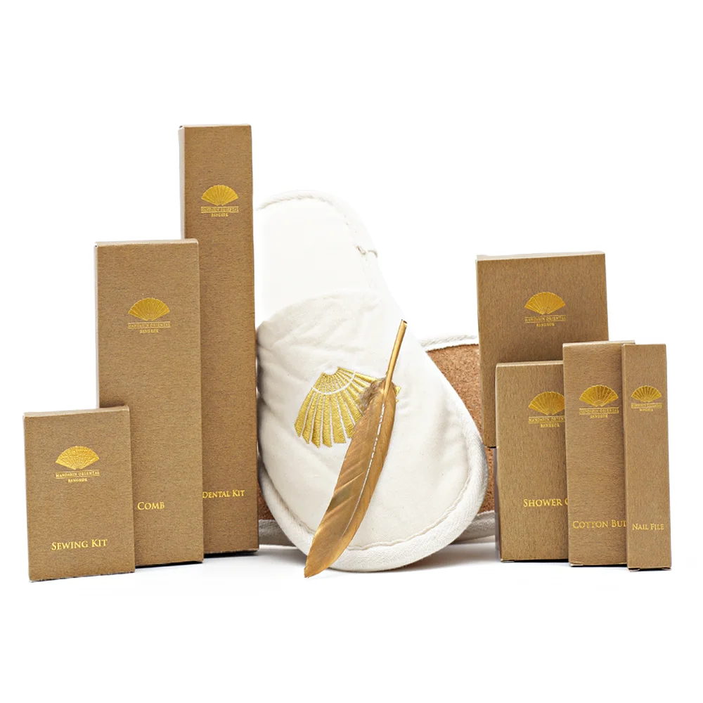 Роскошный 5-звездочный Комплект Одноразовых принадлежностей для отеля упаковка коробки с логотипом экологически чистые тапочки набор удобств гостей