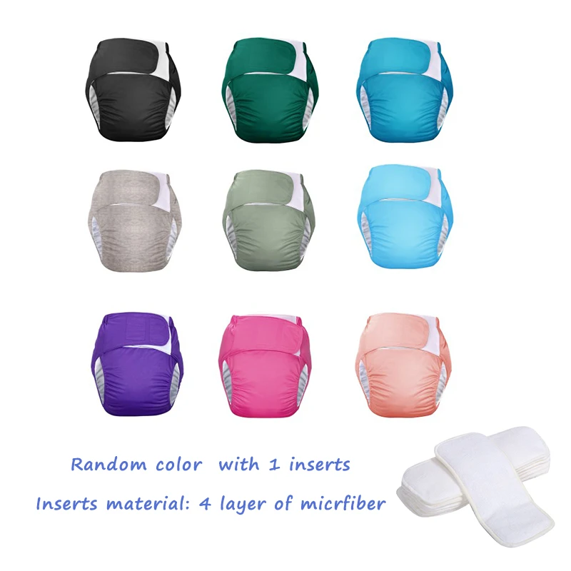 Hook&Loop Adults Size Reusable Diapers Cloth Nappies With Inserts for Senile Urinary Incontinence