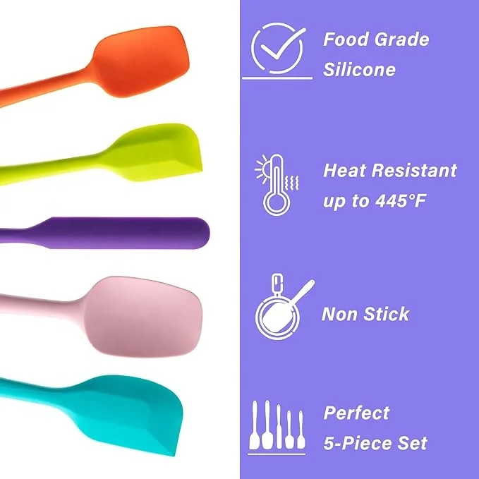 High Heat Resistant Silicone Spatula Set Food Grade Rubber Spatulas for Baking Cooking