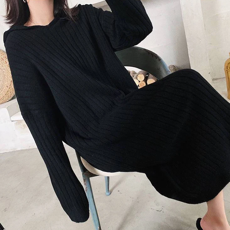 Autumn loose thicken hooded knitted long skirt