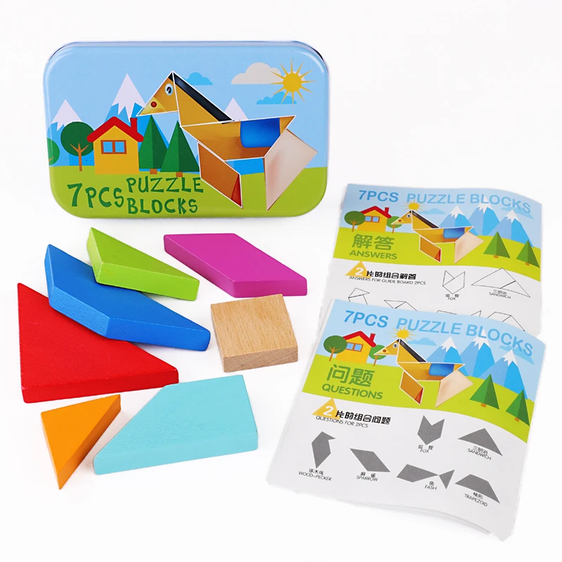 Деревянная головоломка tangram квадратная игра мозг тизер Интеллектуальные развивающие детские игрушки