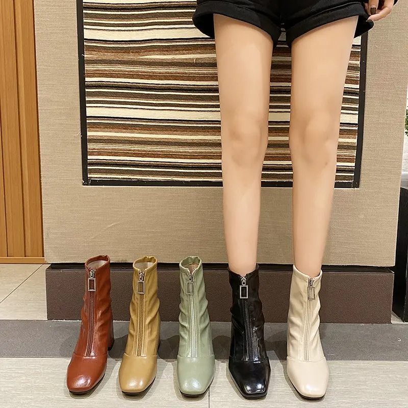 Factory Wholesale Latest Design Fashion Trend Patent PU Leather Ankle Boots Women