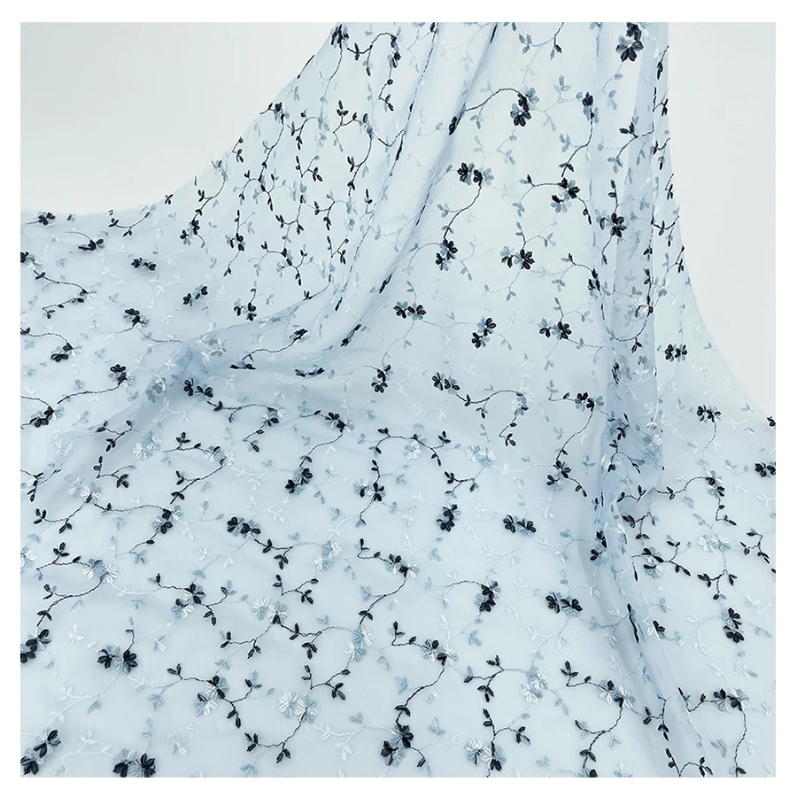 Custom design all over floral chiffon flowers embroidered georgette fabric