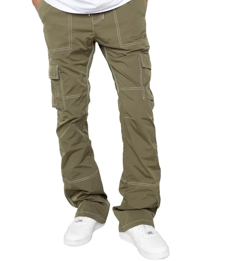 Custom Design Pants Men Contrast Stitching Hip Hop Oversized Patch Pocket Cargo Trousers Street Cotton Sweat Men Pants