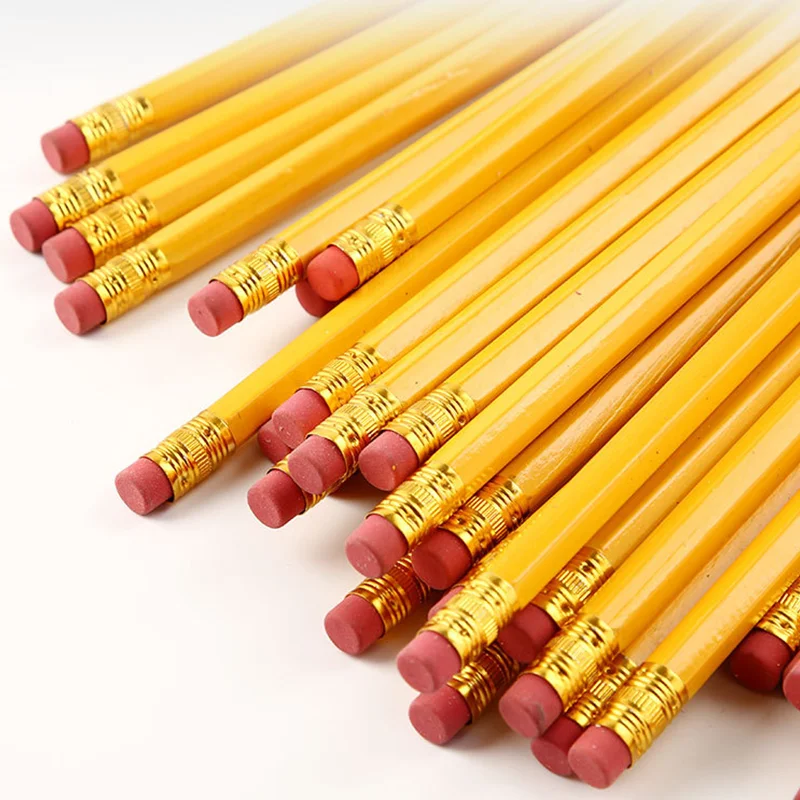 Poplar Wood Hexagonal Yellow HB Pencil with Eraser Natural Wooden Standard Pencil for Office and School Use