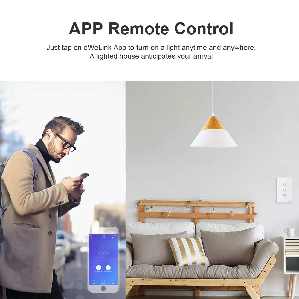 
Sonoff TX T0 US 3C Smart Light Switch Wi-Fi Wall Switch Remote Control with Timing Function No Hub Needed (3Gang) 