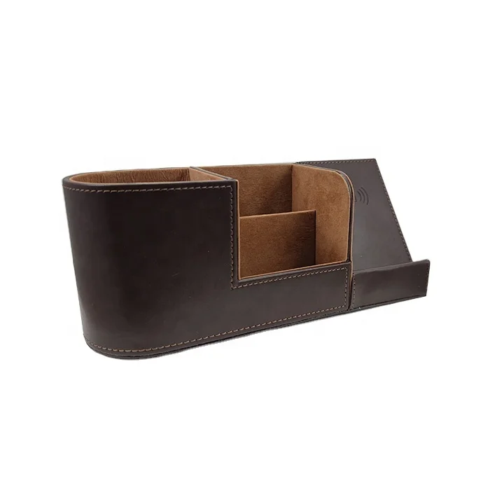 PU Leather Pen Holder 10W Desktop Organizer Wireless Charger