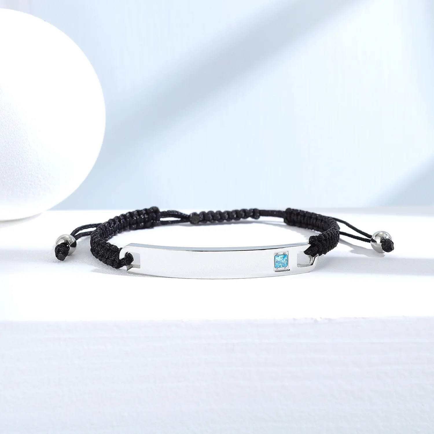 Adjustable Rope European Bar Charm Mirror Polished Bracelet Engraved Logo Simple Cord Bracelet For Women And Men