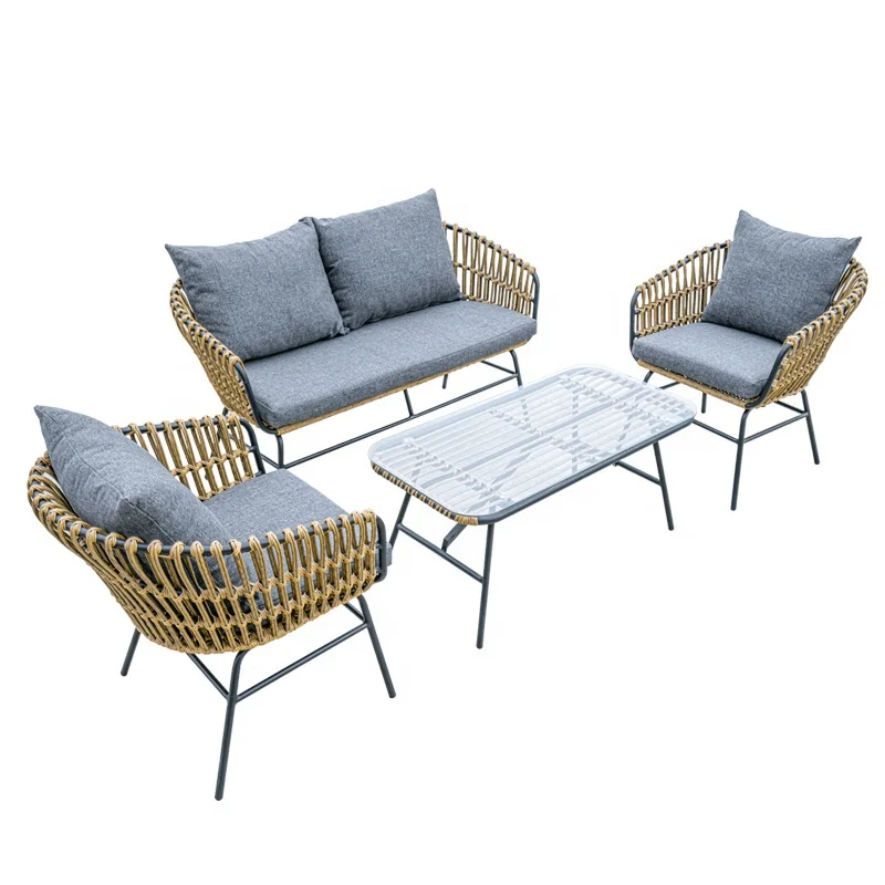 Cheap and Hot Patio Furniture Handmade Garden PE Rattan Sofa set Balcony Table Set With Sofa and Chair