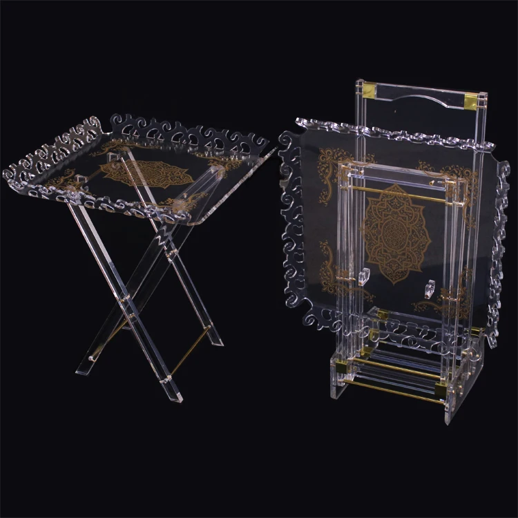 Saudi Arabia Tea Table Set Wholesale Golden Clear Acrylic Folding Tray Table Set of  4 pcs