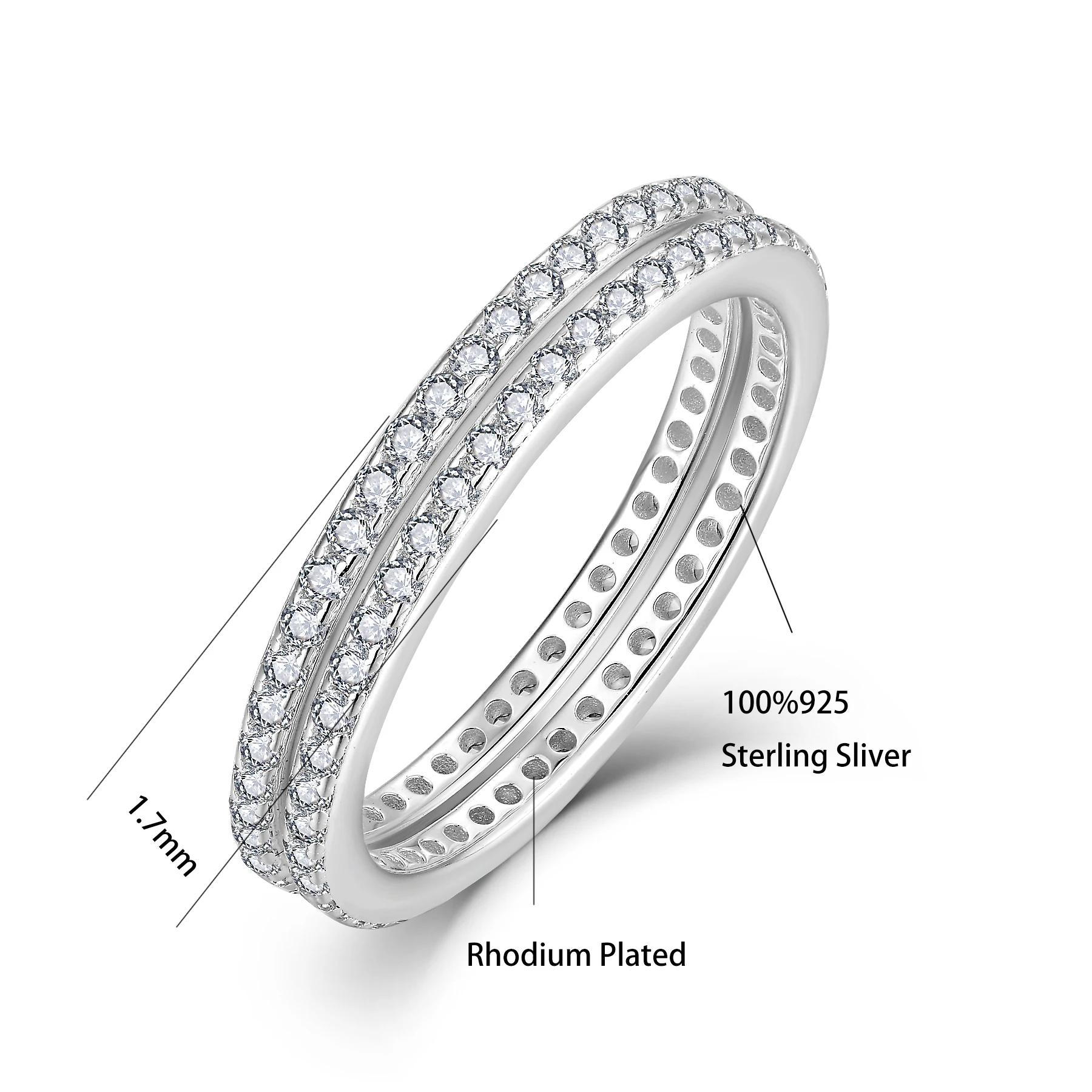 Simple row zirconium ring 925 sterling silver full zircon double row engagement ring for women