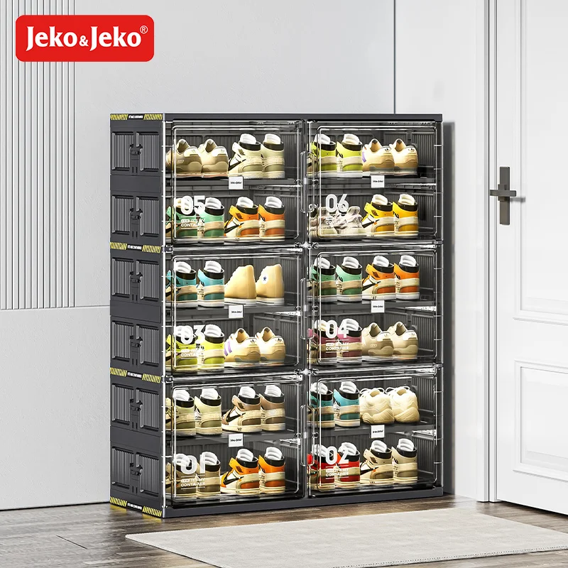 Jeko & 2 ряда 6 ярусов 24 пары черный цвет Пластиковая полка для обуви шкафа