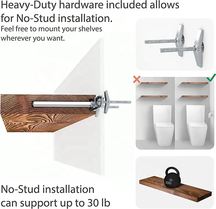 K&B wholesale simple design wall mounted shelf bookshelf solid wooden board floating shelves for home bathroom bedroom