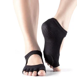 AGRADECIDO Wholesale Backless Fingerless Anti Slip Socks Five Toe Socks Custom Yoga Socks With Leather