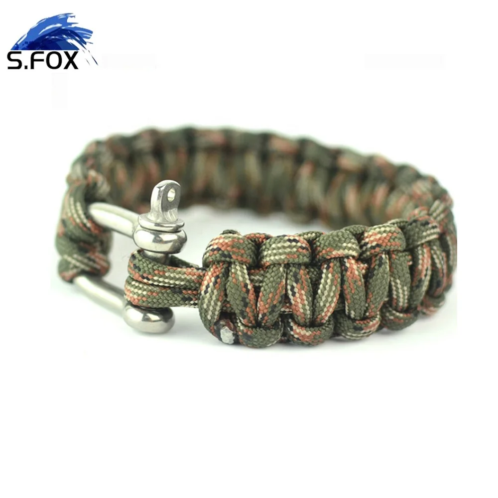 Wholesale Promotional Weaved Camo Polyester Rope U Shackle Paracord Survival Bracelet