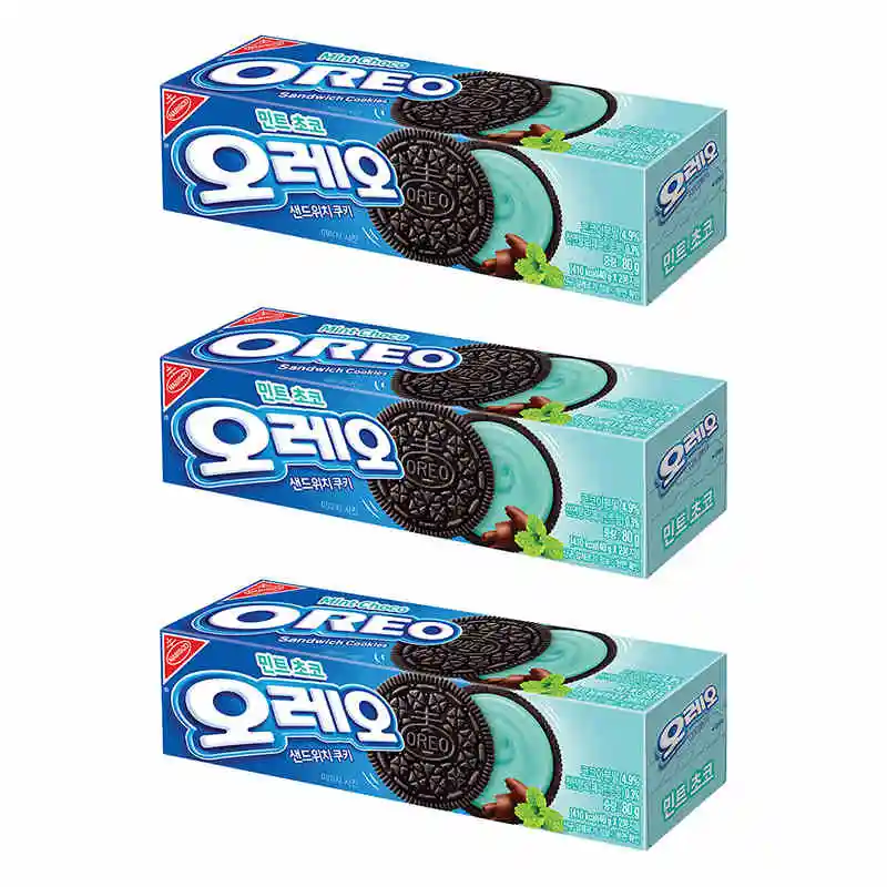 Korea New Oreo Biscuits Mint Chocolate Flavor Fresh Sandwich Exotic Snacks Cookies 100g