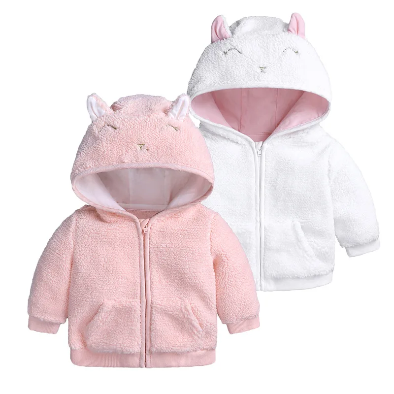 
Rabbit ears hooded baby boy jacket winter lamb velvet thickened baby jackets girls winter 