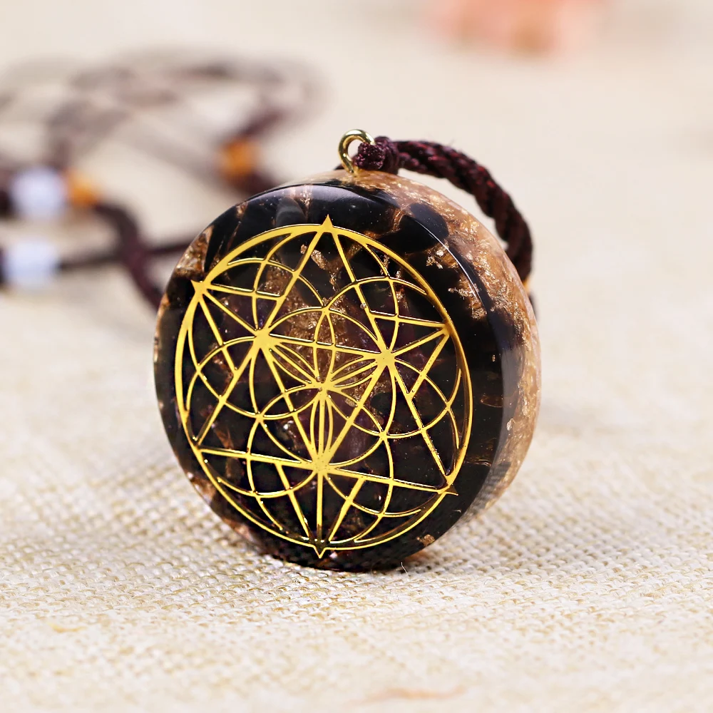 Energy Crystal Chakra Symbol Orgonite Transport Necklace Natural Stone Reiki Healing Seed of life Ancient Orgone Pendant
