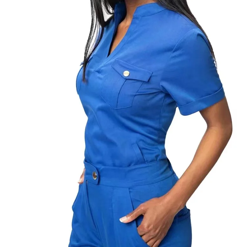 New Design Pocket Stretch Spandex Short Sleeve Scrub Suits Jogger Style Scrubs Medical Uniform