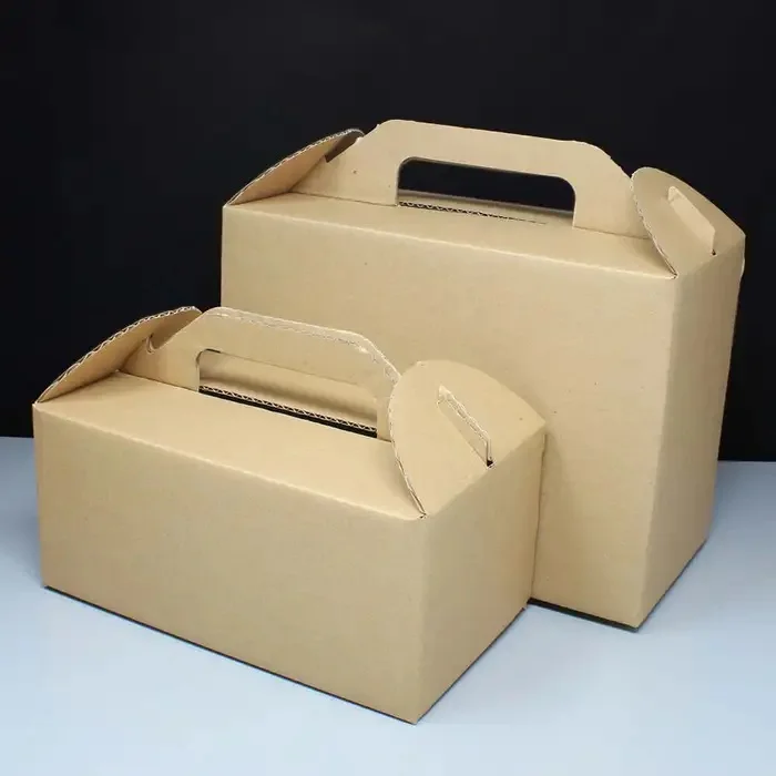 Cardboard Paper With Handles Kraft Brown Gable Gift Party Favor Boxes Style Carry Out Box Recyclable Packaging Boxes