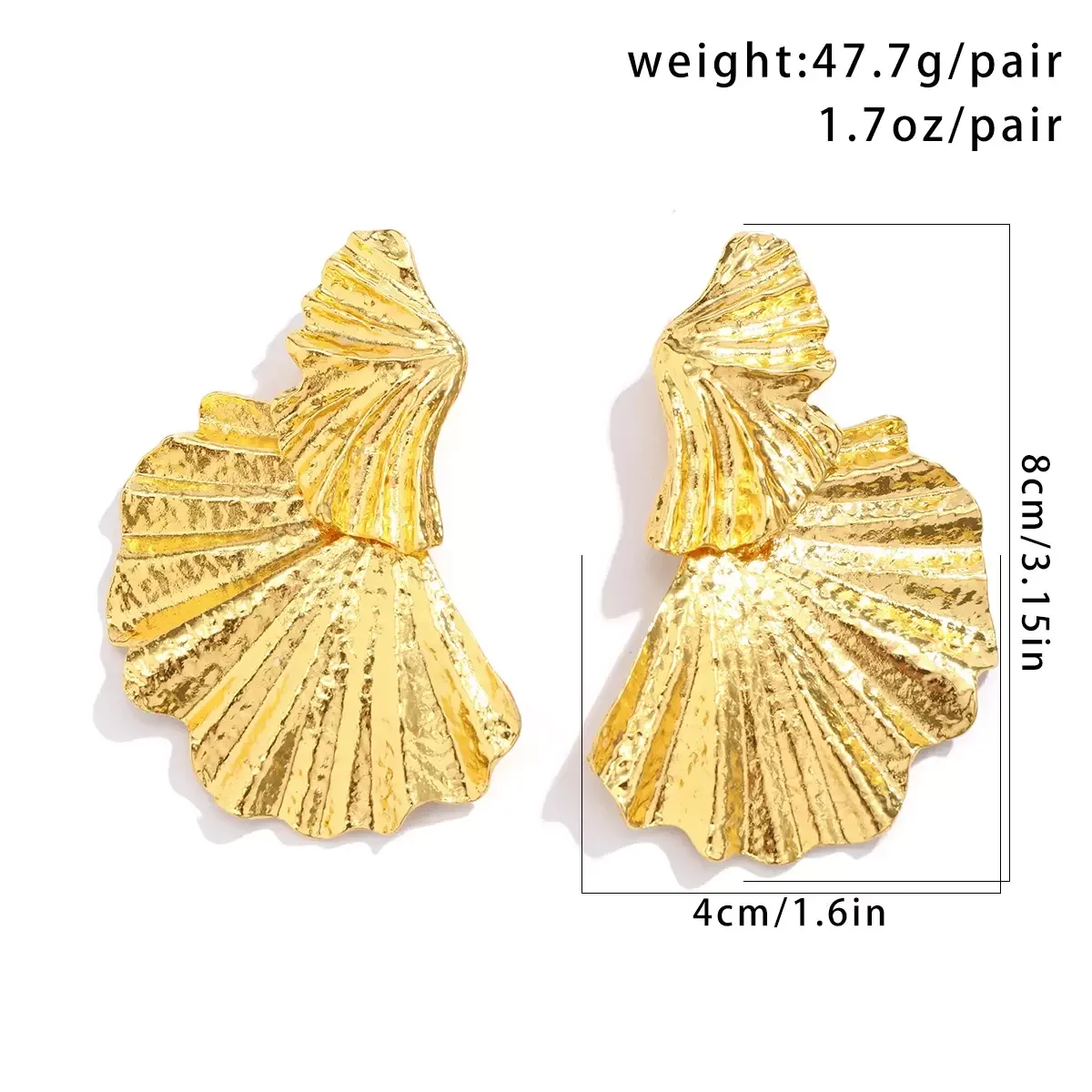 SHIXIN Punk Geometric Metal Fan Shaped Flower Stud Earrings for Women Fashion Statement Trendy Vintage Piercing Earring Y2K